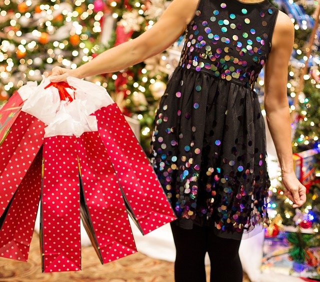 Woman with Christmas gift bags